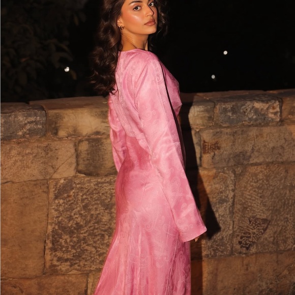 Zara maxi midi dress kimono Long Sleeve flowy bottom bohemian pink summer - Picture 5 of 12